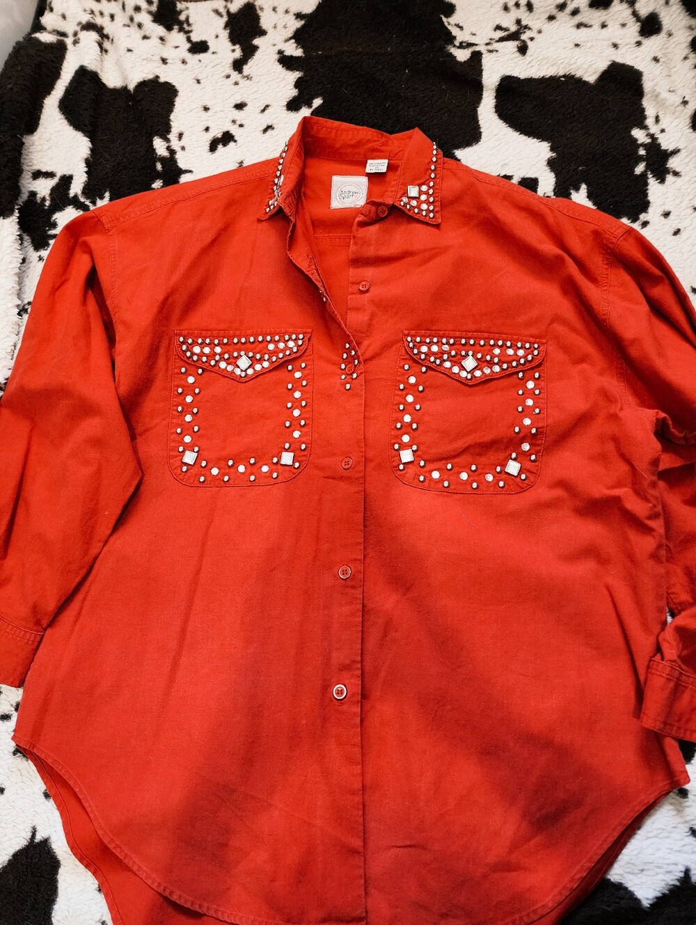 WOMEN'S 80'S STUDDED OVERSIZED SHIRT - RED